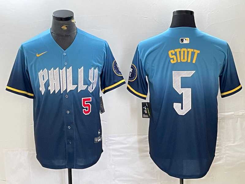 Men%27s Philadelphia Phillies #5 Bryson Stott Blue 2024 City Player Number Cool Base Stitched Jerseys->philadelphia phillies->MLB Jersey